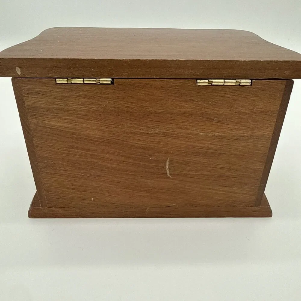 Vintage Wooden Mini Jewelry Box Drawer Flip Top Storage Felt Lined